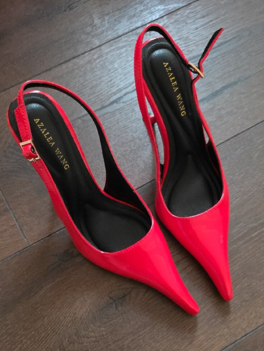 Azalea Wang Patent Red Pointed-Toe Slingback Heels - Picture 5 of 9